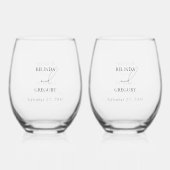 白黒の手書き署名スクリプ結婚ト ステムなしワイングラス (裏面)