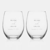 白黒の手書き署名スクリプ結婚ト ステムなしワイングラス (正面)