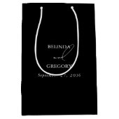 白黒の手書き署名スクリプ結婚ト ミディアムペーパーバッグ (正面)