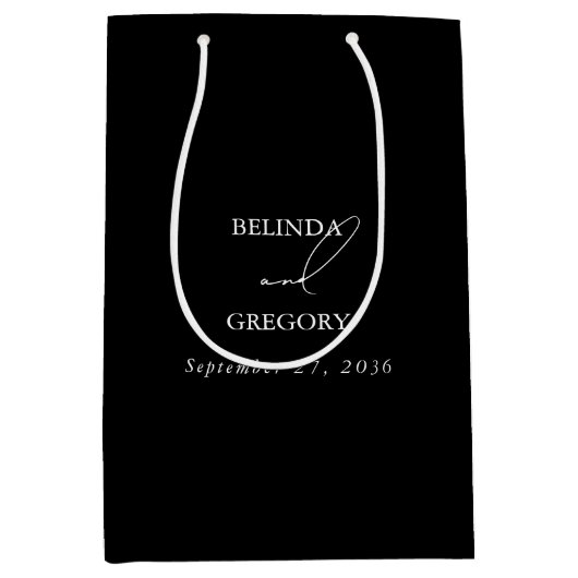 白黒の手書き署名スクリプ結婚ト ミディアムペーパーバッグ (正面)