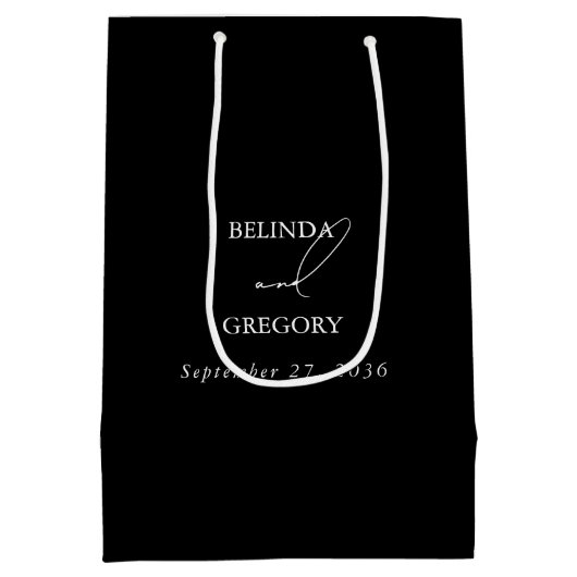 白黒の手書き署名スクリプ結婚ト ミディアムペーパーバッグ (裏面)