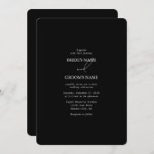 白黒の手書き署名スクリプ結婚ト 招待状 (正面/裏面)