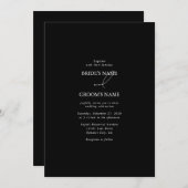 白黒の手書き署名スクリプ結婚ト 招待状 (正面/裏面)