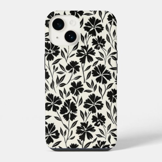 白黒の手書き開花 iPhoneケース (裏面)