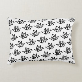 白黒の折り紙クレーンリノカット アクセントクッション