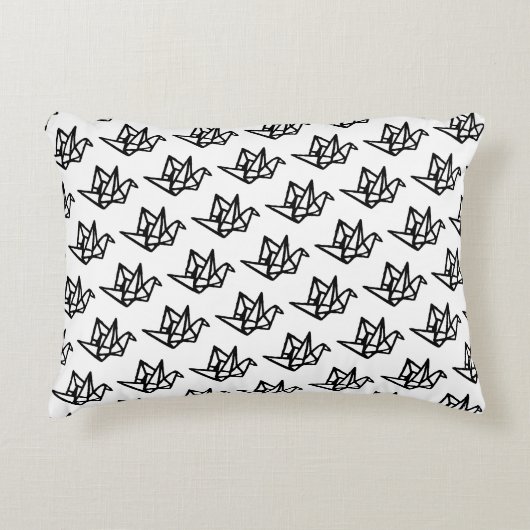 白黒の折り紙クレーンリノカット アクセントクッション (正面)