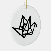 白黒の折り紙クレーンリノカット セラミックオーナメント (右)