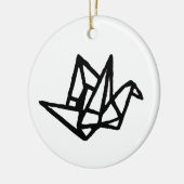 白黒の折り紙クレーンリノカット セラミックオーナメント (左)