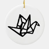 白黒の折り紙クレーンリノカット セラミックオーナメント (裏面)