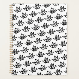 白黒の折り紙クレーンリノカット プランナー手帳