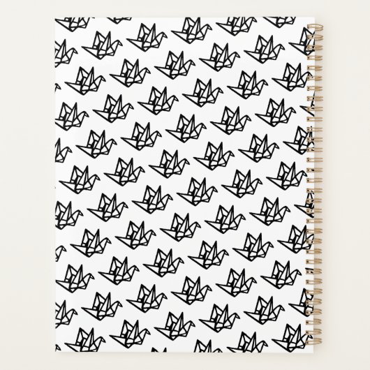 白黒の折り紙クレーンリノカット プランナー手帳 (裏面)
