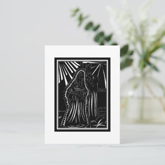 白黒の抽象的な出生の宗教クリスマス シーズンポストカード (スタンド正面)