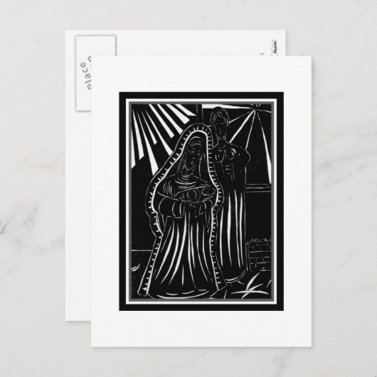 白黒の抽象的な出生の宗教クリスマス シーズンポストカード (正面/裏面)