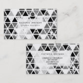白黒の抽象的な花の三角形のパッチワーク 名刺 (正面/裏面)