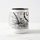 白黒の抽象的な落書きのマグ ツートーンマグカップ (正面左)