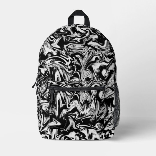 白黒の抽象芸術アートワークのマーレモダンット プリントバックパック (正面)