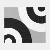 白黒の抽象芸術円オン灰色 フリースブランケット (正面(横))