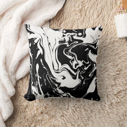 白黒の抽象芸術渦巻き – 装飾用クッション クッション (ブランケット)