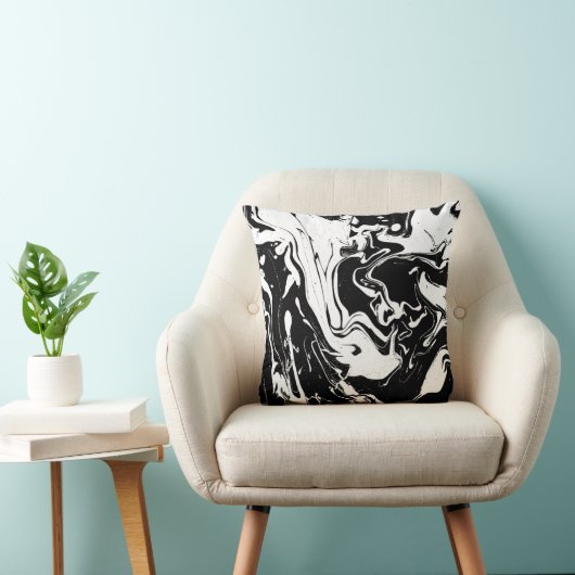 白黒の抽象芸術渦巻き – 装飾用クッション クッション (椅子)