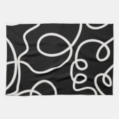 白黒の抽象芸術線ブラシストローク キッチンタオル (横)