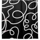 白黒の抽象芸術線ブラシストローク シャワーカーテン (正面)