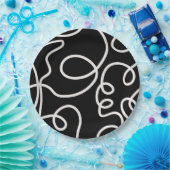 白黒の抽象芸術線ブラシストローク ペーパープレート (パーティー)