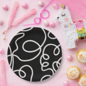 白黒の抽象芸術線ブラシストローク ペーパープレート (パーティー)