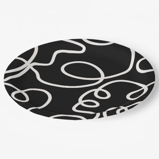 白黒の抽象芸術線ブラシストローク ペーパープレート (アングル)