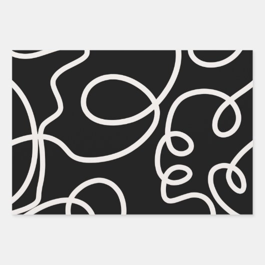 白黒の抽象芸術線ブラシストローク ラッピングペーパーシート (正面)
