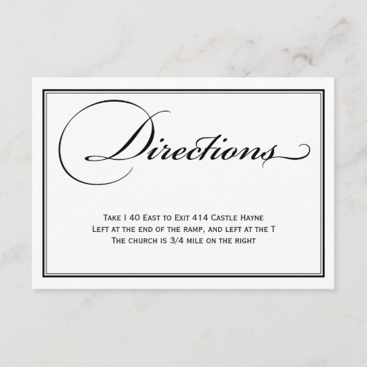 白黒の指示結婚詳細カード エンクロージャーカード (正面)