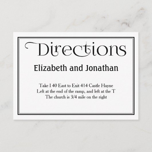 白黒の指示結婚詳細カード エンクロージャーカード (正面)