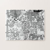 白黒の描かれた野生動物の手描き ジグソーパズル (横)