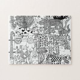 白黒の描かれた野生動物の手描き ジグソーパズル