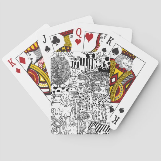 白黒の描かれた野生動物の手描き トランプ (裏面)