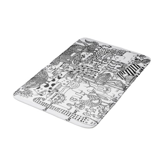 白黒の描かれた野生動物の手描き バスマット (アングル)