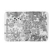 白黒の描かれた野生動物の手描き バスマット (正面)