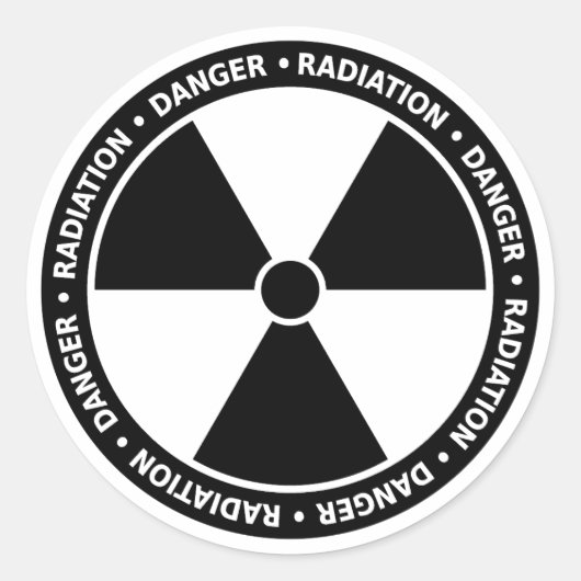 白黒の放射線シンボルのシール ラウンドシール (正面)