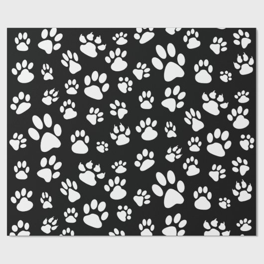 白黒の散在した犬の手のプリント ラッピングペーパー (フラット)