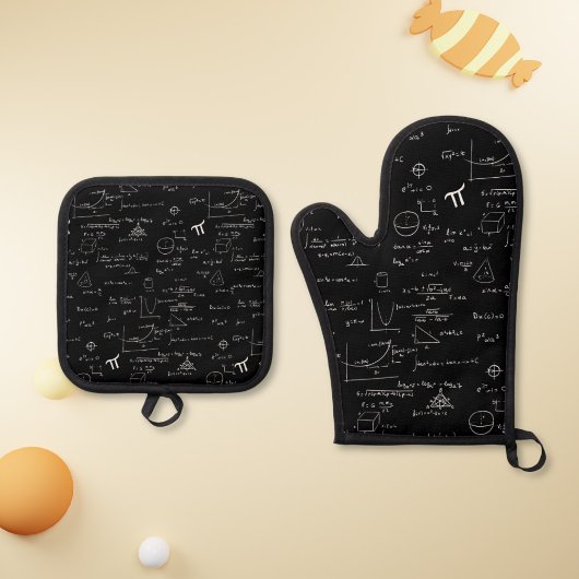 白黒の数式の数式パターン 鍋つかみ&鍋敷きセット