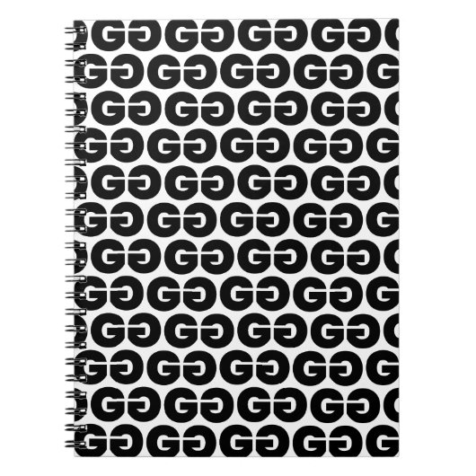 白黒の文字はっきりしたGパターンアルファベット ノートブック (正面)
