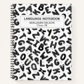 白黒の文字パターンのスパイラルノートブック ノートブック (正面)