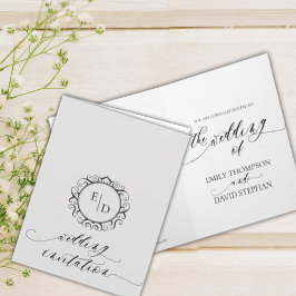 白黒の文字モノグラお洒落ム結婚の 招待状