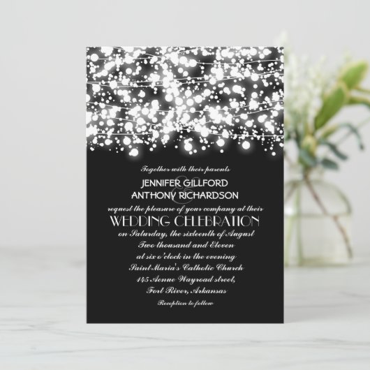 白黒の文字列ライト結婚式招待状 招待状 (スタンド正面)