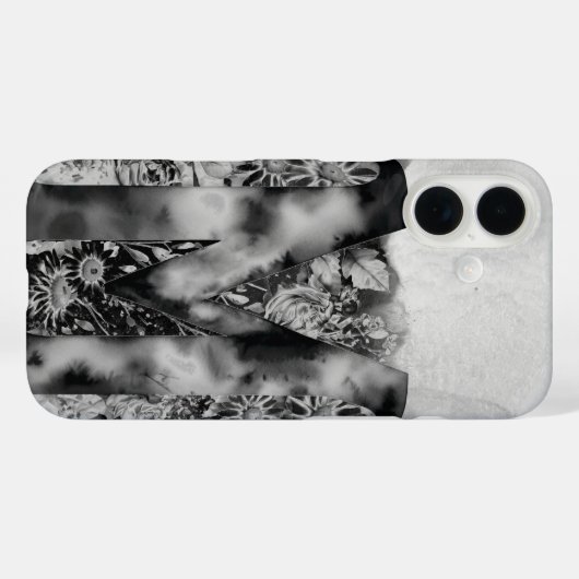 白黒の文字Mトリップ（幻覚体験）のようなフローラ水色 Case-Mate iPhoneケース (裏面 (横))