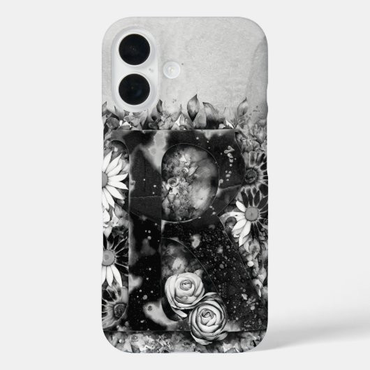 白黒の文字Rトリップ（幻覚体験）のようなフローラ水色 Case-Mate iPhoneケース (裏面)