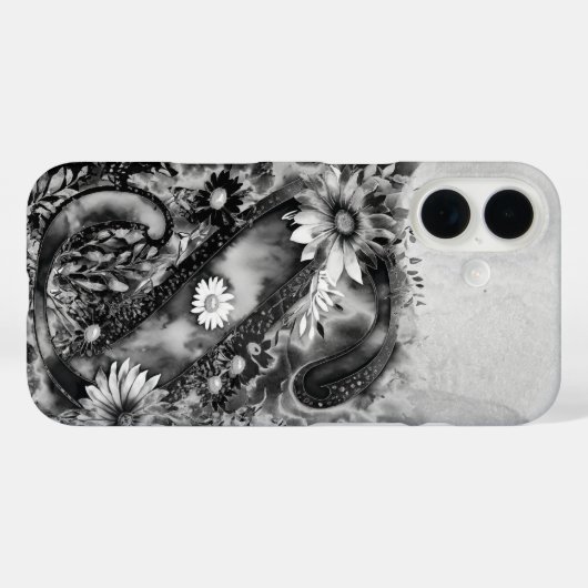 白黒の文字Sトリップ（幻覚体験）のようなフローラ水色 Case-Mate iPhoneケース (裏面 (横))