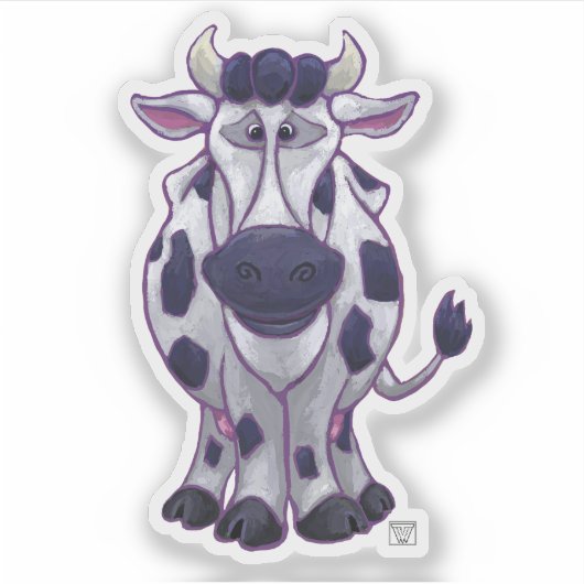白黒の斑点が多いかわいい牛 シール (正面)