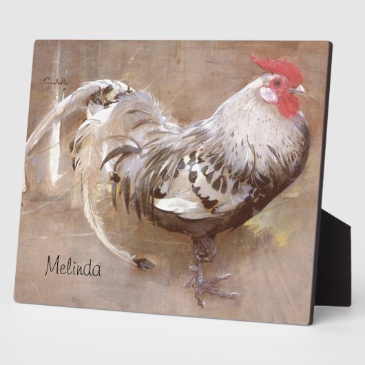 白黒の斑点のあるオンドリ フォトプラーク (側面)