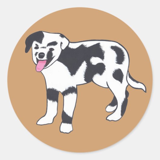 白黒の斑点のある犬のシール ラウンドシール (正面)