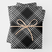 白黒の斜め格子縞 ラッピングペーパーシート (インサイチュ)